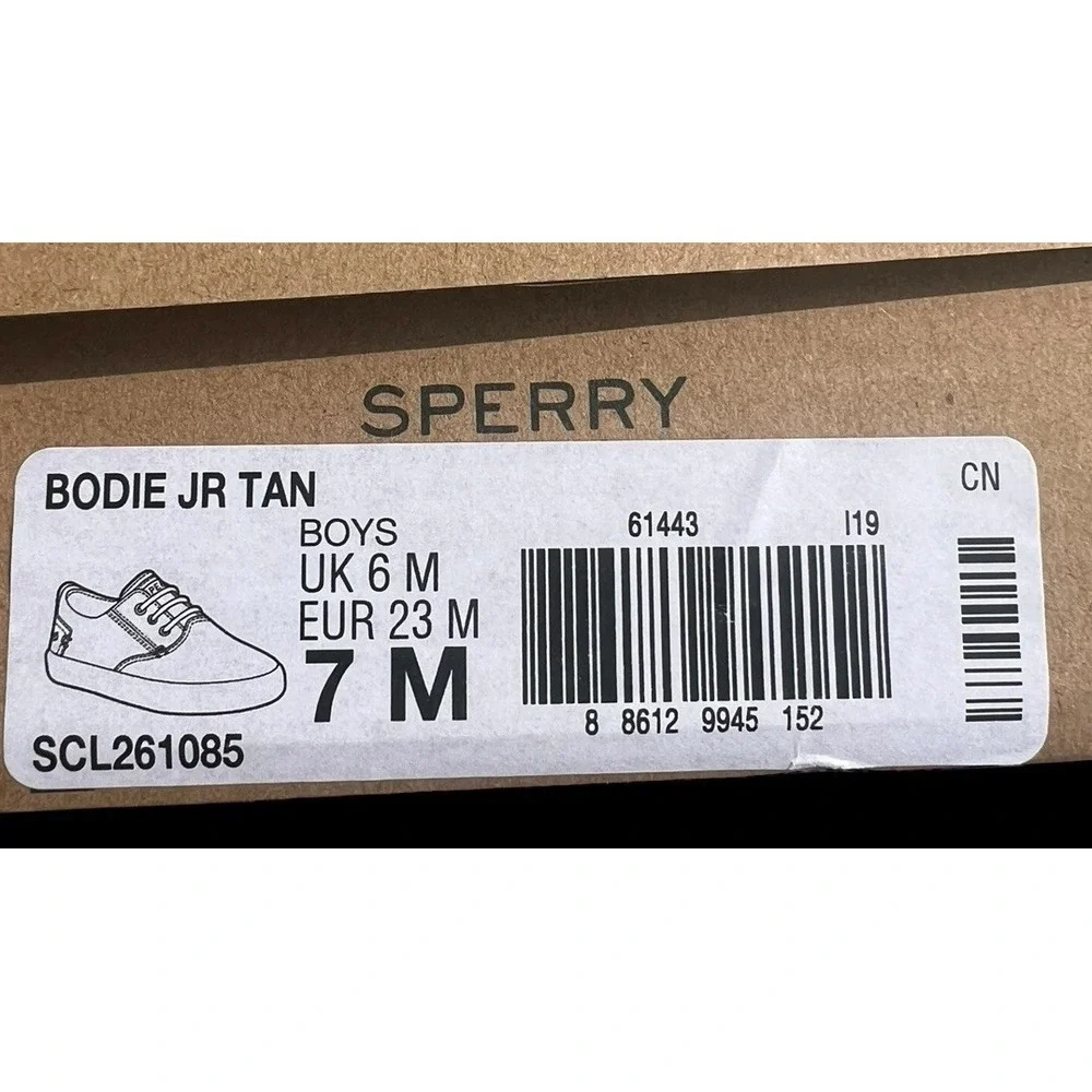 Sperry Bodie JR Tan Canvas Washable Top Sider Slip On Sneaker Shoe Toddler 7M